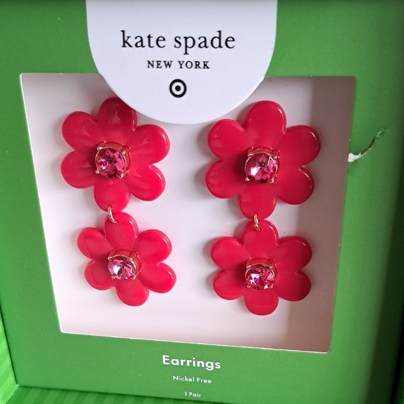 Kate Spade Red Floral Stud Earrings Vibrant Design - Picture 4 of 5